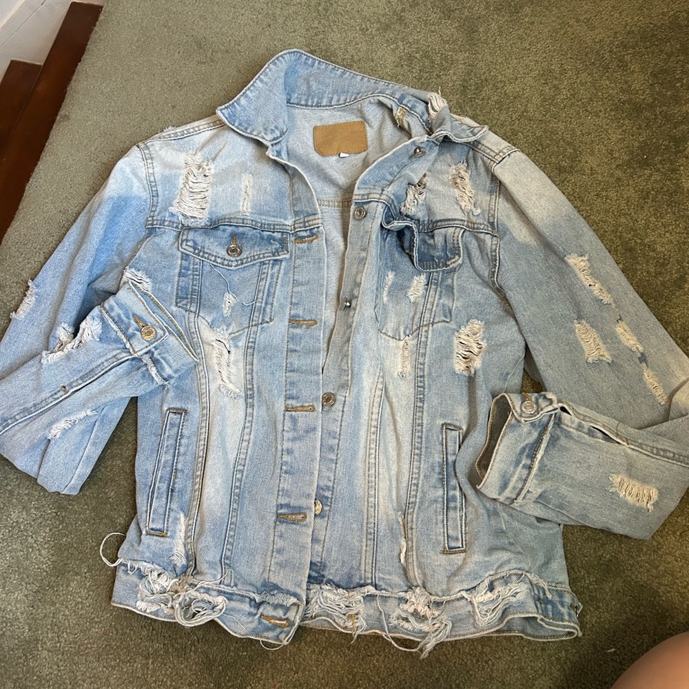 Distressed oversized denim jacket